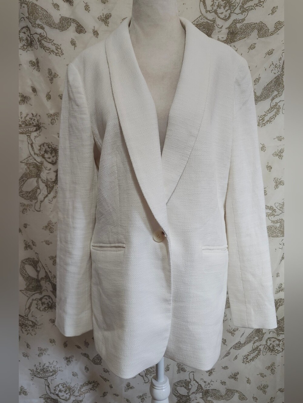 Talbots Cream Cotton Textured Single-Button Blazer Sz 14